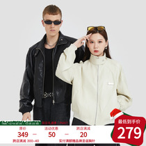 PMET upright collar PU leather shorts jacket locomotive craze mens fall loose casual leather coat jacket