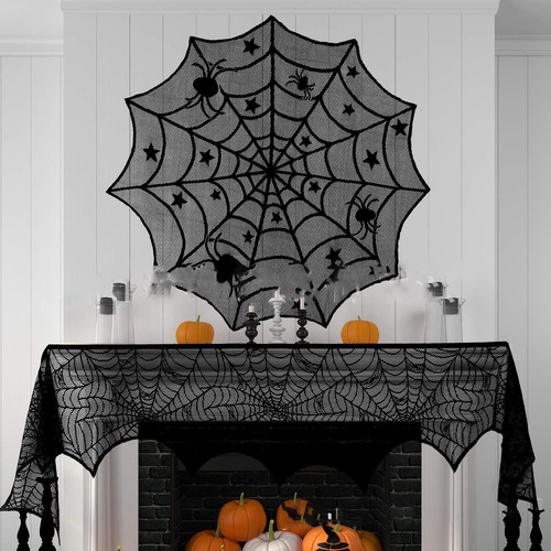 Halloween lace cobweb tablecloth curtain lampshade蜘蛛网桌布 - 图0