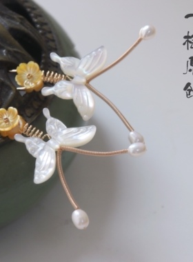 汉服头饰颤枝蝴蝶发簪扑棱蛾子颤簪蝶贝小发钗簪子古装可爱发饰