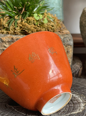 同治年制款松鹤延年描金茶杯 古玩古董 老货旧货收藏古瓷老物件