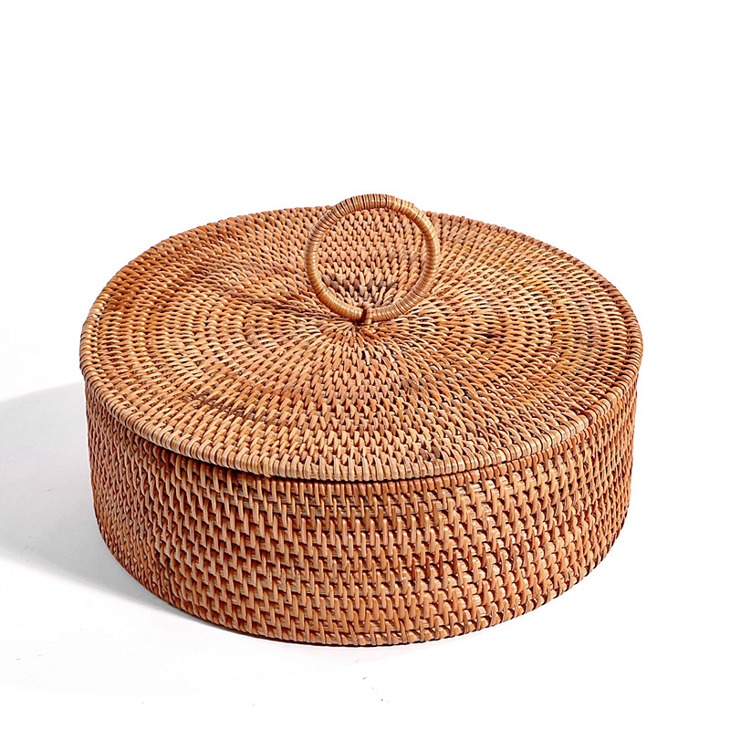 藤编果盘日式桌面收纳干果盘越南手工编织家用客厅零食竹编馒头筐 - 图3