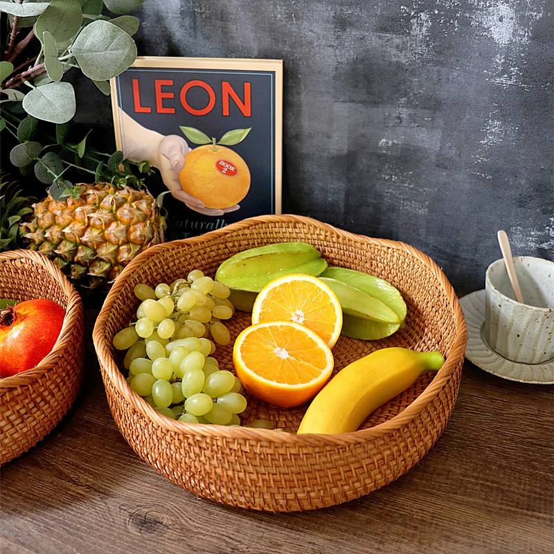 藤编果盘日式桌面收纳干果盘越南手工编织家用客厅零食竹编馒头筐 - 图2