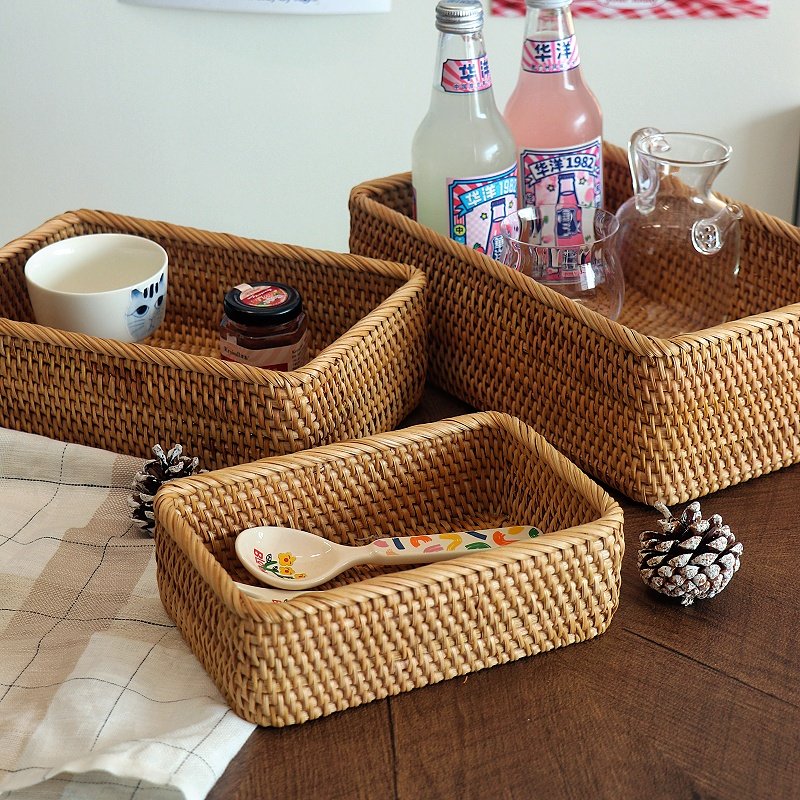 越南手工藤编收纳筐零食收纳筐杂物口罩收纳篮书本框化妆品收纳盒,淘宝优惠券,粉丝福利购,淘宝优惠卷