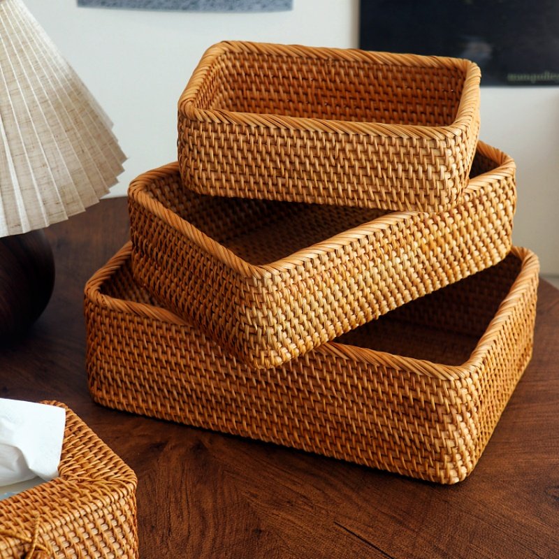 越南手工藤编收纳筐零食收纳筐杂物口罩收纳篮书本框化妆品收纳盒,淘宝优惠券,粉丝福利购,淘宝优惠卷