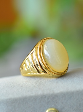 沙金天然和田玉白玉财源滚滚玉戒