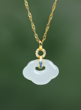 纯银古法沙金天然和田玉白玉万事如意吊坠玉坠项链配证书