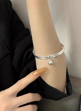 999足银手镯双环铃铛福镯子