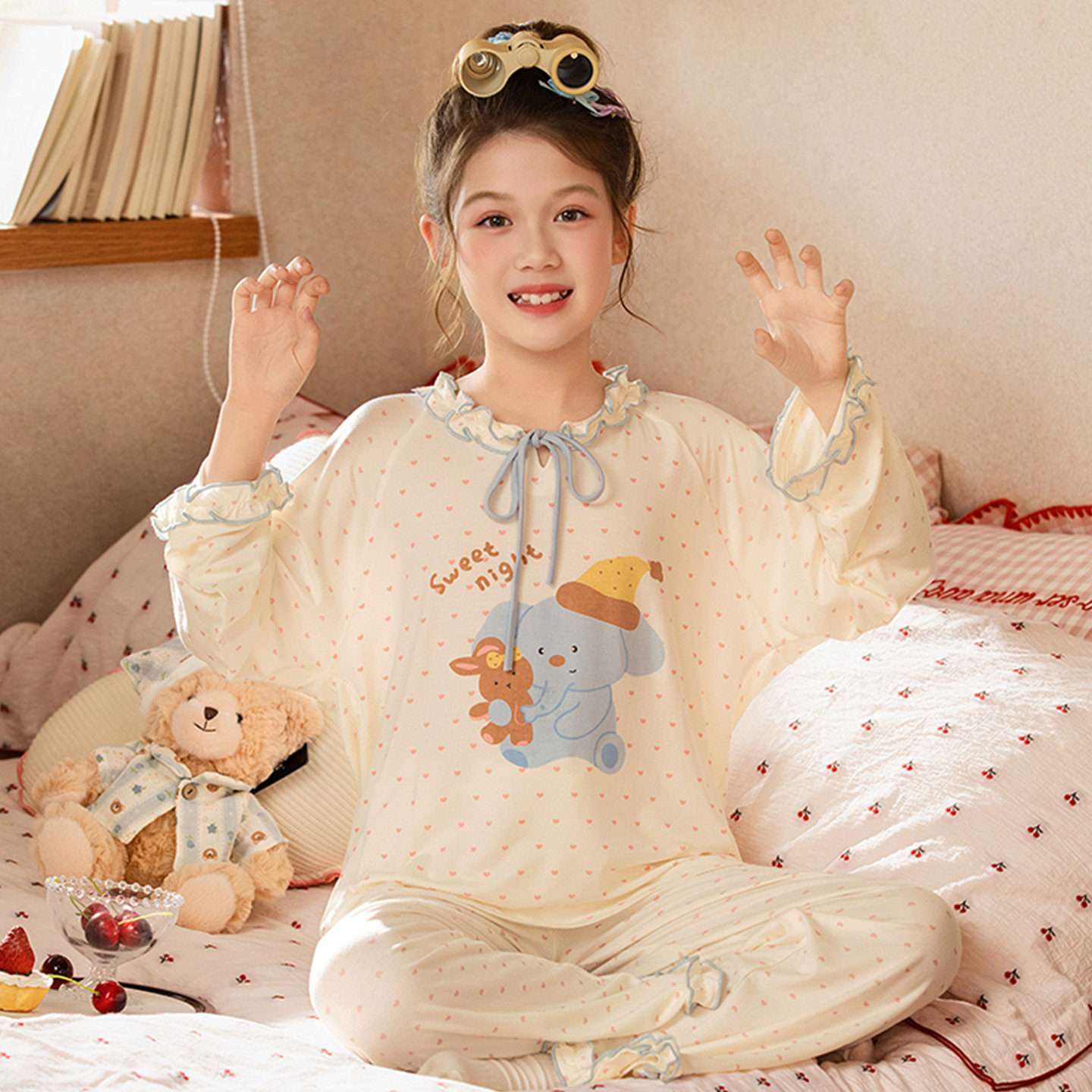 儿童睡衣春夏季女童莫代尔长袖长裤带胸垫女孩2026新款家居服套装,淘宝优惠券,粉丝福利购,淘宝优惠卷