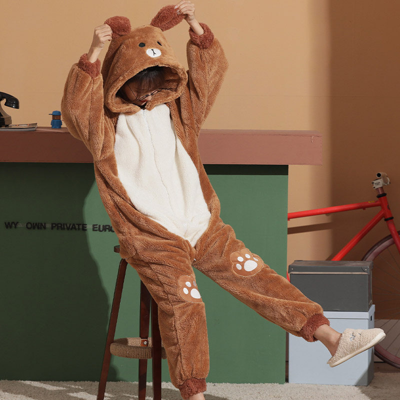 老虎连体女春秋冬季新款珊瑚绒睡衣 蔓菁芳睡衣/家居服套装