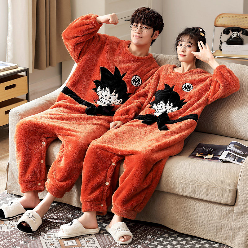 冬款情侣连体可爱法兰绒保暖睡衣 蔓菁芳睡衣/家居服套装