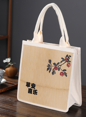 竹编包手提印花休闲包包大容量