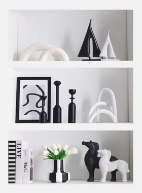 速发酒柜装房摆饰高档轻奢样板饰黑白奶装风软油高级感客厅艺术品