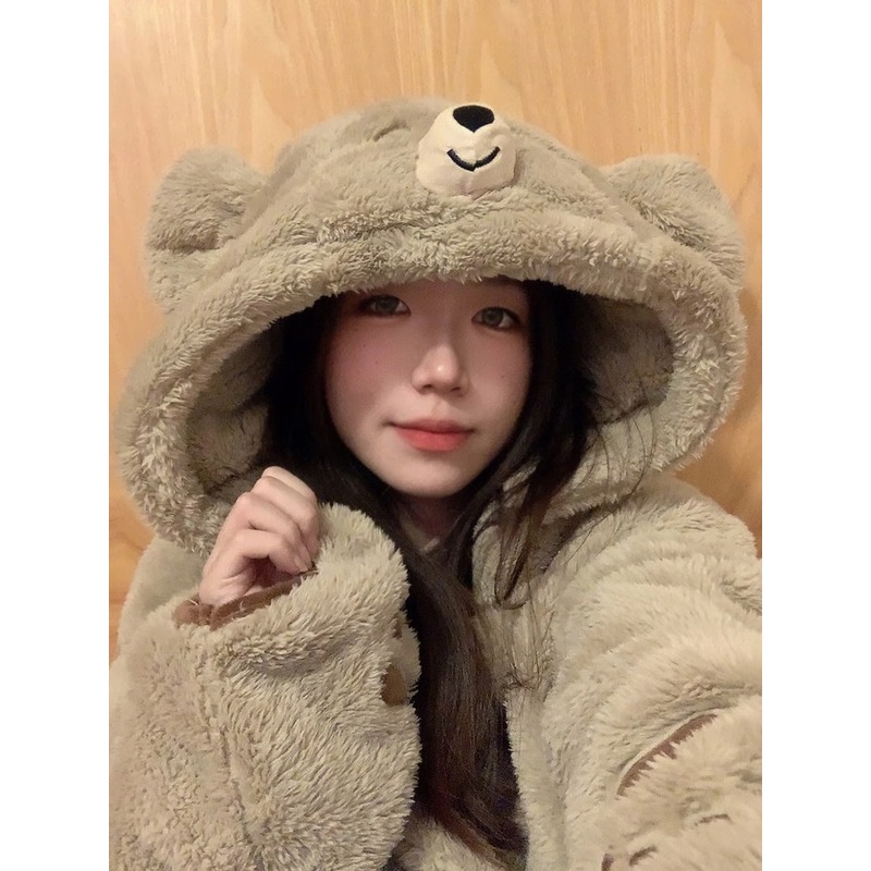 小熊睡衣女秋冬季珊瑚绒加厚加绒可爱冬天女款法兰绒家居服套装潮 - 图2