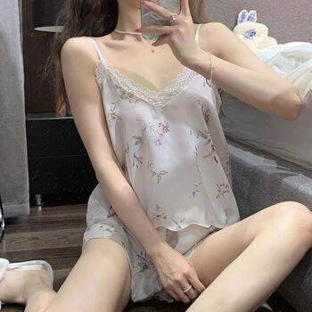 Pajamas ins style high-looking ice silk summer suspenders two shorts set some girl dormitory students home clothes