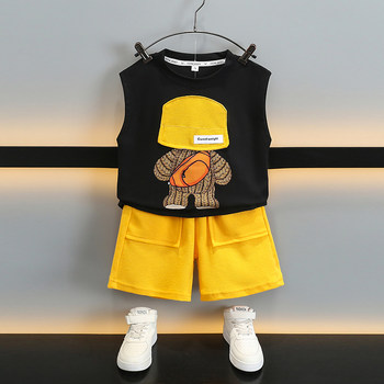 ຊຸດກິລາ Summer Boys 2024 Summer ແບບໃຫມ່ Handsome Boys Style Korean Fashionable Sleeveless Vest Set two-piece