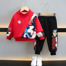 Ottman clothes boy winter plus suede suit 2023 new sport boy winter clothing year wear thickened two-piece set