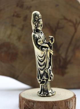 黄铜实心如意观世音佛像车内书桌家居随身保平安纯铜站神像小摆件