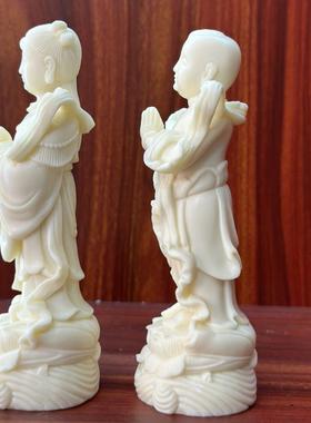 象牙果雕刻新款车载金童玉女观音菩萨佛像对童子佛前供奉家居装饰