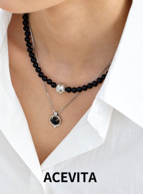 ACEVITA | 黑念念 欧美不褪色时尚百搭秋冬黄铜镀白金黑玛瑙项链