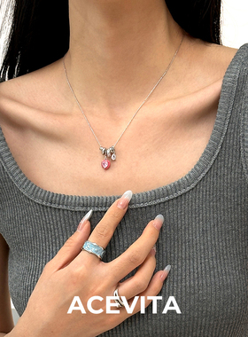 新款小众锆石项链ACEVITA多巴胺