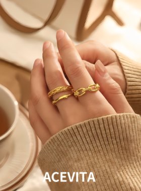 ACEVITA | 净空 复古简约线条缠绕指环叠戴ins镂空设计高保色戒指