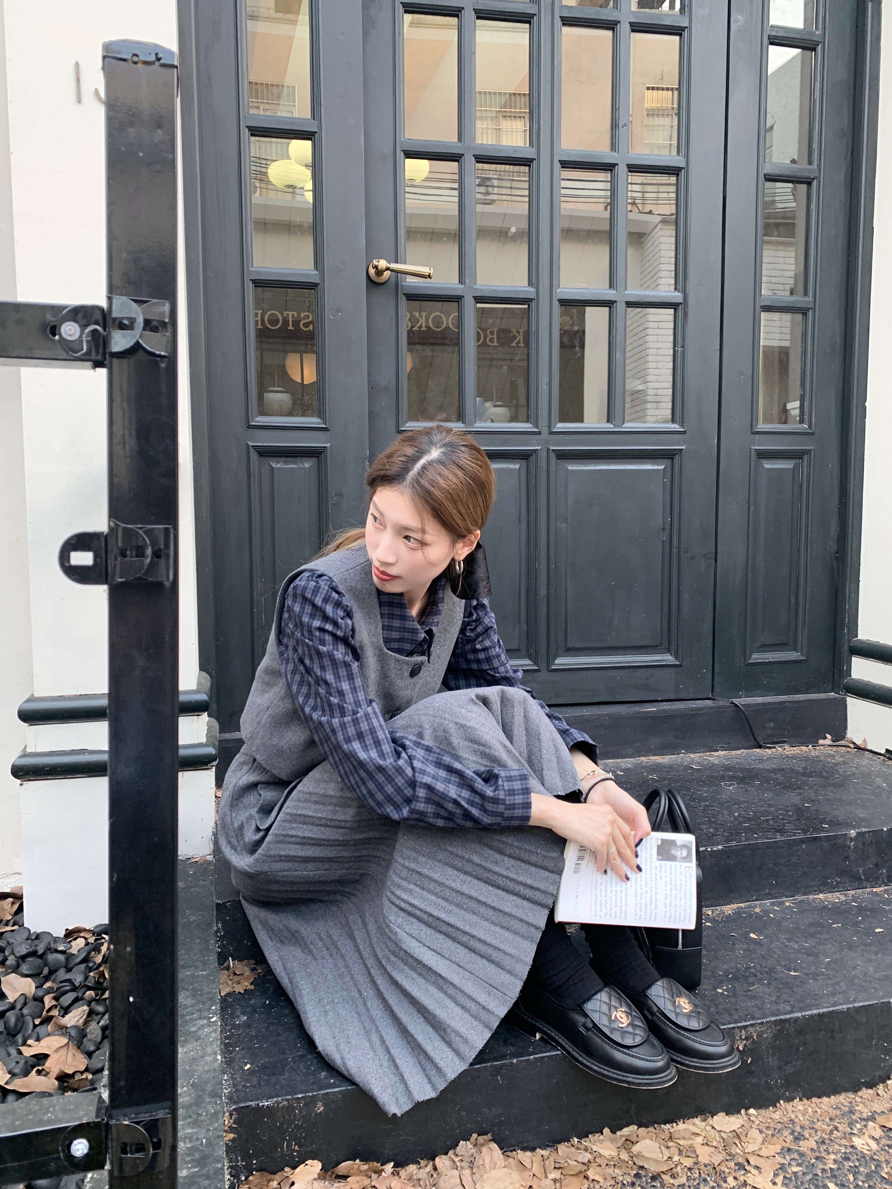 SourceWithU 蝴蝶领色织高级气质衬衫内搭翻领复古格子长袖上衣女,淘宝优惠券,粉丝福利购,淘宝优惠卷