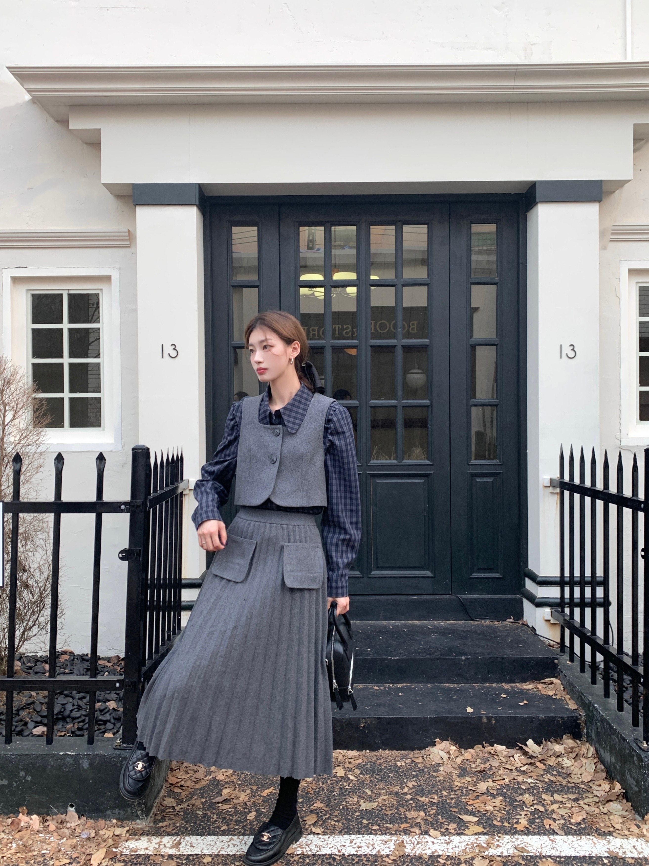 SourceWithU 蝴蝶领色织高级气质衬衫内搭翻领复古格子长袖上衣女,淘宝优惠券,粉丝福利购,淘宝优惠卷