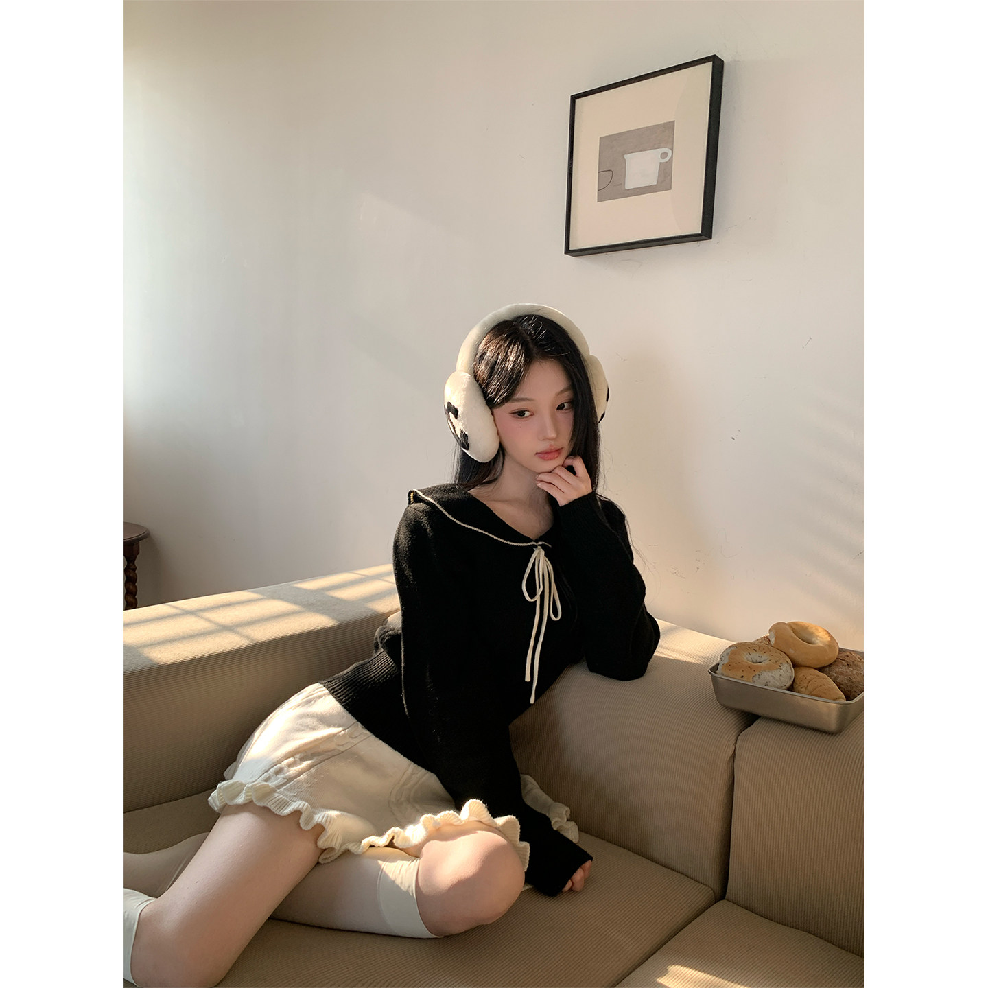 SourceWithU 月下诗 2色系带温柔翻领毛针织衫独特漂亮miu系毛衣,淘宝优惠券,粉丝福利购,淘宝优惠卷