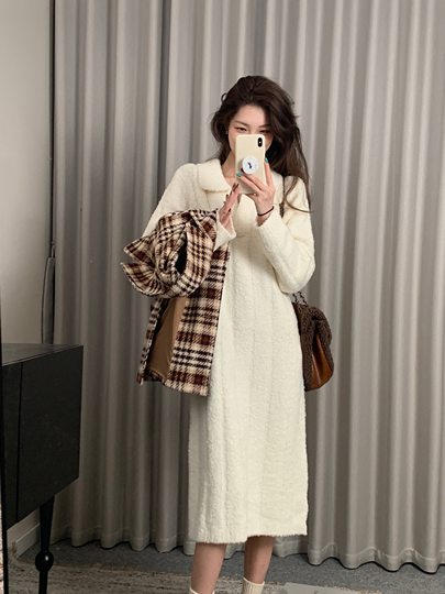 SourceWithU悠闲假日 含羊毛软糯韩版温柔毛衣裙百搭针织连衣裙女
