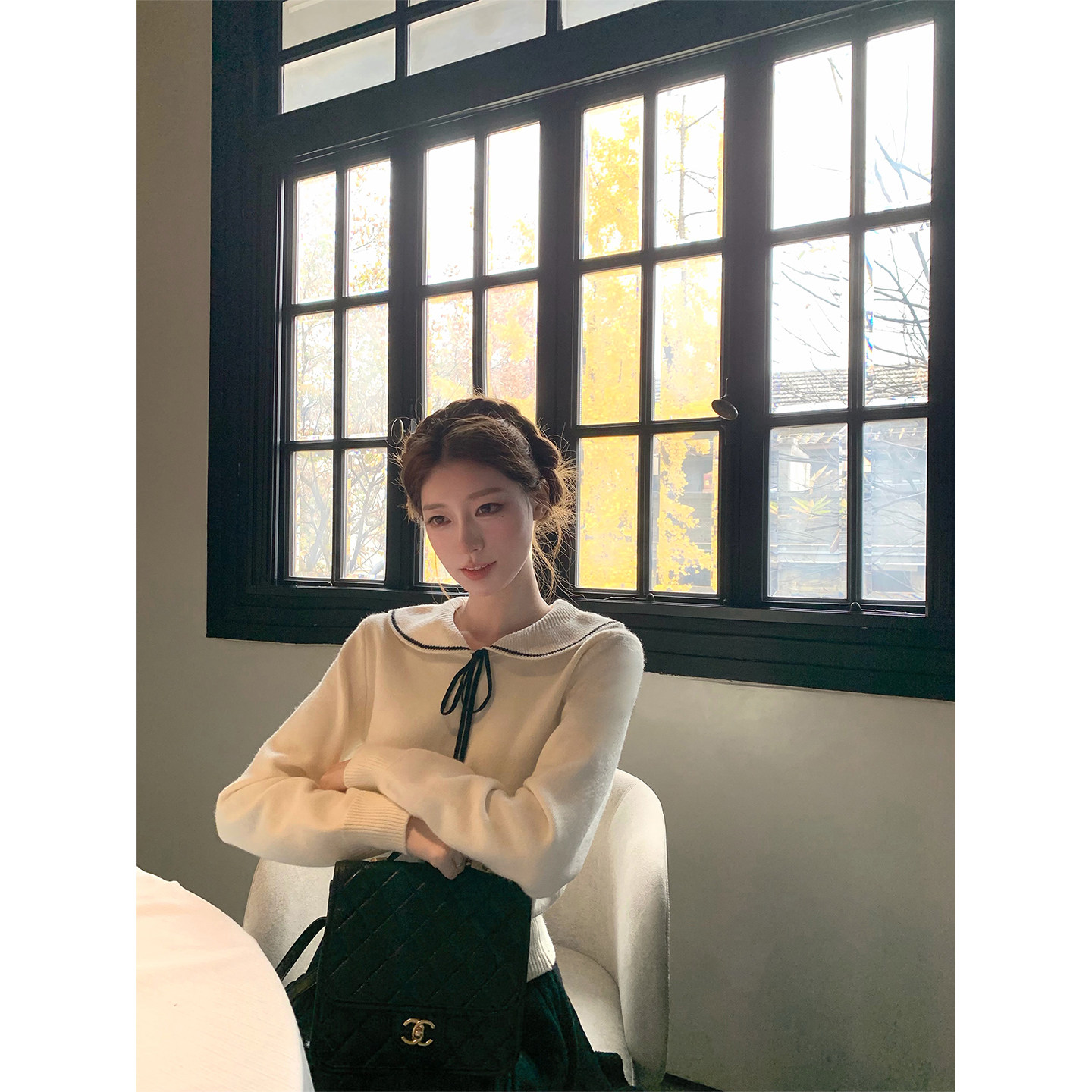 SourceWithU 月下诗 2色系带温柔翻领毛针织衫独特漂亮miu系毛衣,淘宝优惠券,粉丝福利购,淘宝优惠卷