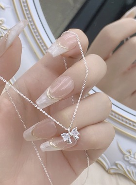 小众蝴蝶结吊坠银色锁骨链女款