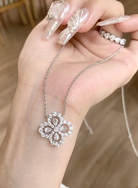 满钻四叶草925银锁骨链女款