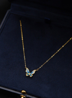 设计师款金色渐变锆石蝴蝶锁骨链