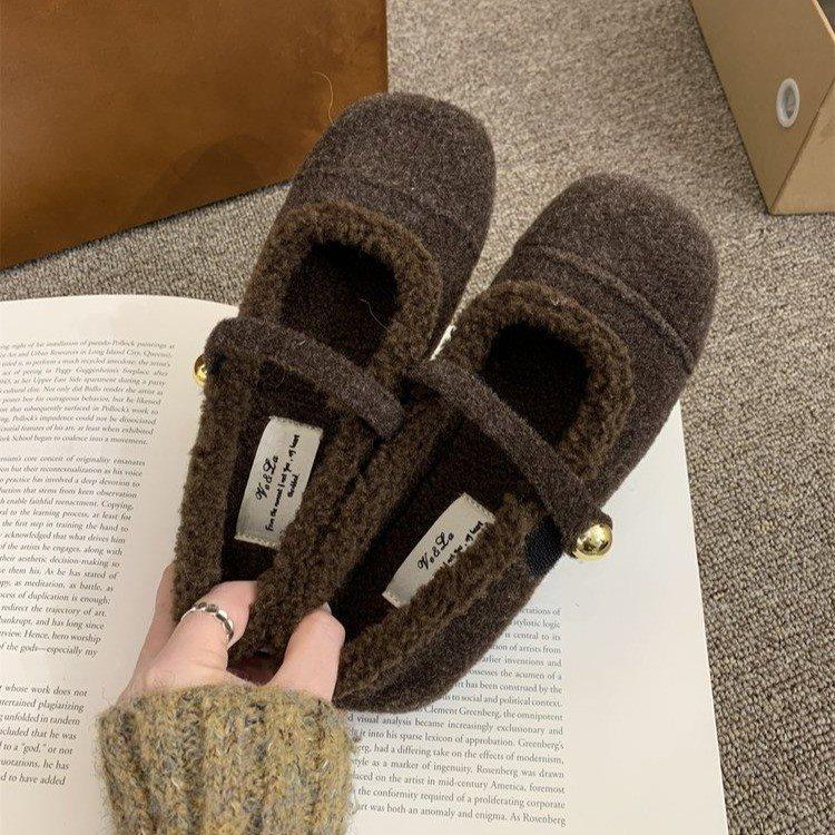 自然卷文艺女鞋毛毛鞋平底玛丽珍法式加绒百搭棉鞋女保暖加绒百搭,淘宝优惠券,粉丝福利购,淘宝优惠卷