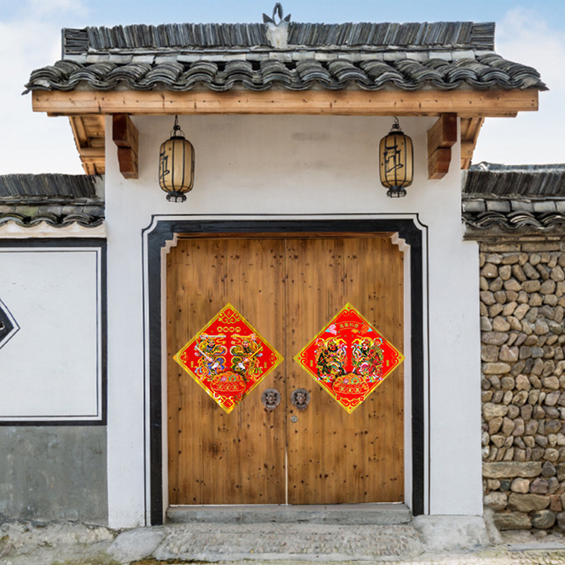 2023春节门神秦叔宝尉迟恭立体烫金斗方镇宅贴纸单门大门房门门贴_虎窝淘