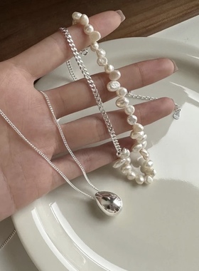 松本惠奈s925纯银饰品铜镀金银质感豆豆吊坠水滴鸽子蛋长款项链