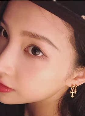 满钻十字架ab款小米字镀金男女情侣复古经典款耳钉独特个性耳环
