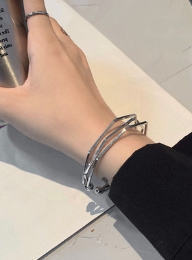 欧美极简手镯三线立体五层菱角不规则手环百搭情侣手镯