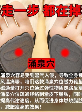 升级款涌泉穴按摩磁石脚垫灰色天鹅绒前掌垫可调节运动磁石鞋垫