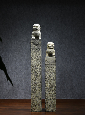 中式拴马桩狮子摆件一对