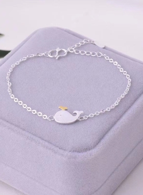 925银滴釉手链女时尚百搭日韩风可爱小鲸鱼手链蓝色海豚手饰品