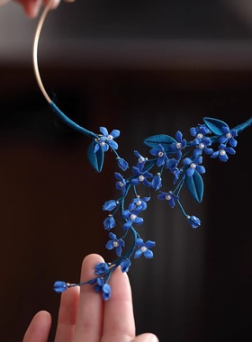 陌小墨项链高级感小众国风项圈蓝色布艺小花朵锁骨链古风旗袍配饰