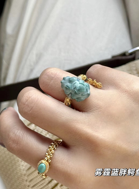 小张师傅一对一定制呛口小辣椒同款蓝松绿松巨可爱的大眼鳄鱼戒指