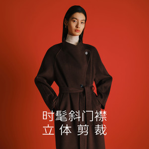 伊芙丽高质羊毛羊绒毛呢外套收腰系带趋势立领大衣2025冬季新款