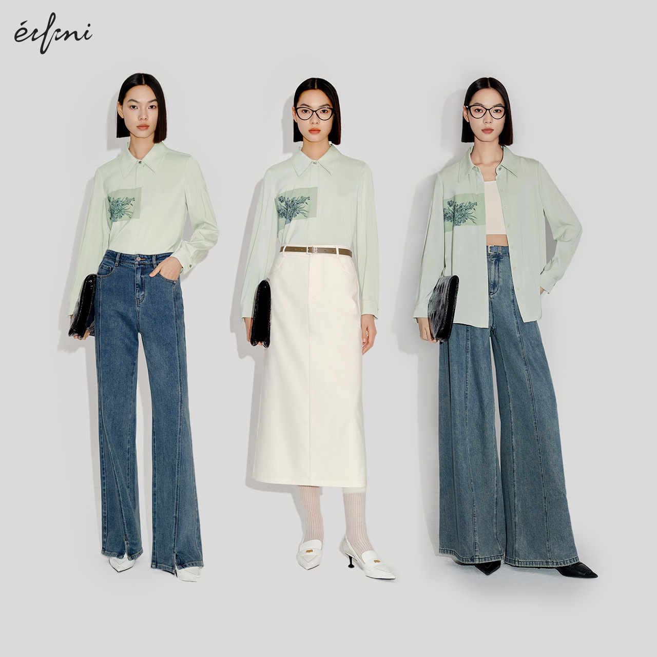 伊芙丽outlets店新中式国风印花衬衫春夏修身翻领长袖衬衣上衣女 - 图0