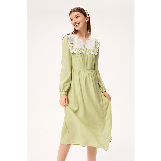 Shifanli Lace Splicing Dress Summer Baby Doll Collar Mint Mambo Tea Break Dress for Women Evely Outlets Store