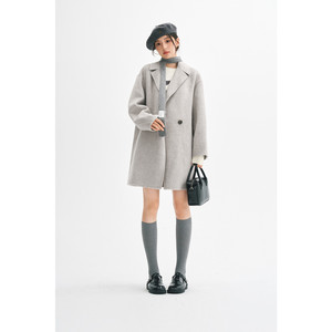 【0元入会1件9折】诗凡黎格雷系灰色毛呢外套冬女伊芙丽outlets店