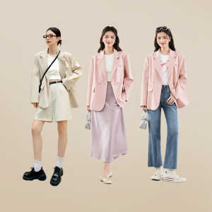 诗凡黎高级感米色西装外套春夏小个子粉色西服女伊芙丽outlets店