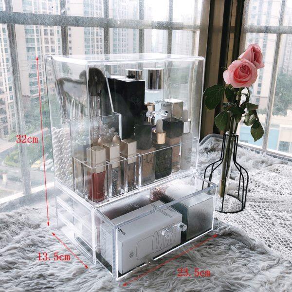 Internet celebrity desktop cosmetic storage box Nordic ins simple household storage rack makeup brush dustproof storage with cover