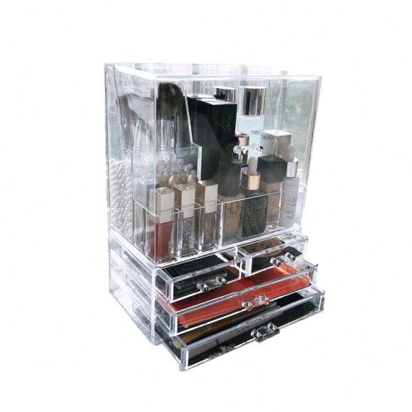 Internet celebrity desktop cosmetic storage box Nordic ins simple household storage rack makeup brush dustproof storage with cover